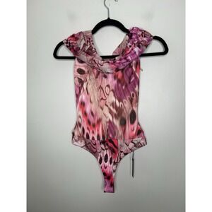 AFRM Bodysuit Women's Berry Butterfly Off Shoulder Thong Size XS NWT NEW